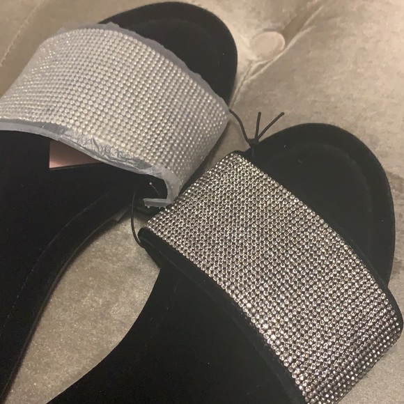 Victoria's Secret crystal bling black velvet slippers with dust bag, medium 7-8 - Picture 6 of 9